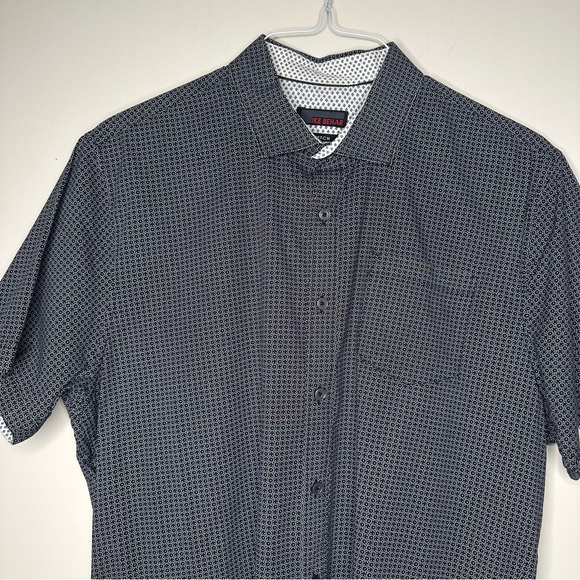 Ike Behar Men’s Black White Short Sleeve Shirt Large - Picture 3 of 9